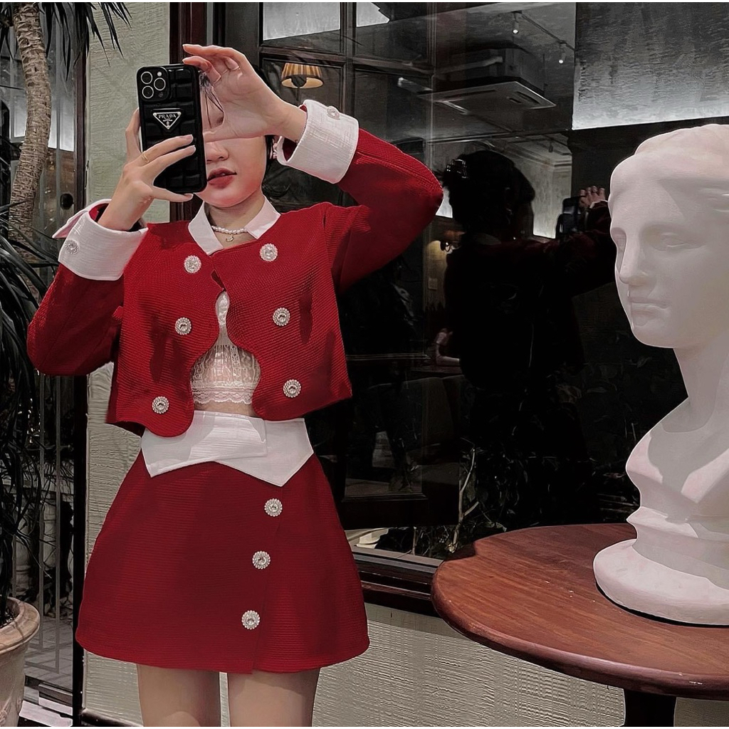 Set (áo vs chân váy) dạ tweed The Fance-size S-newtag.