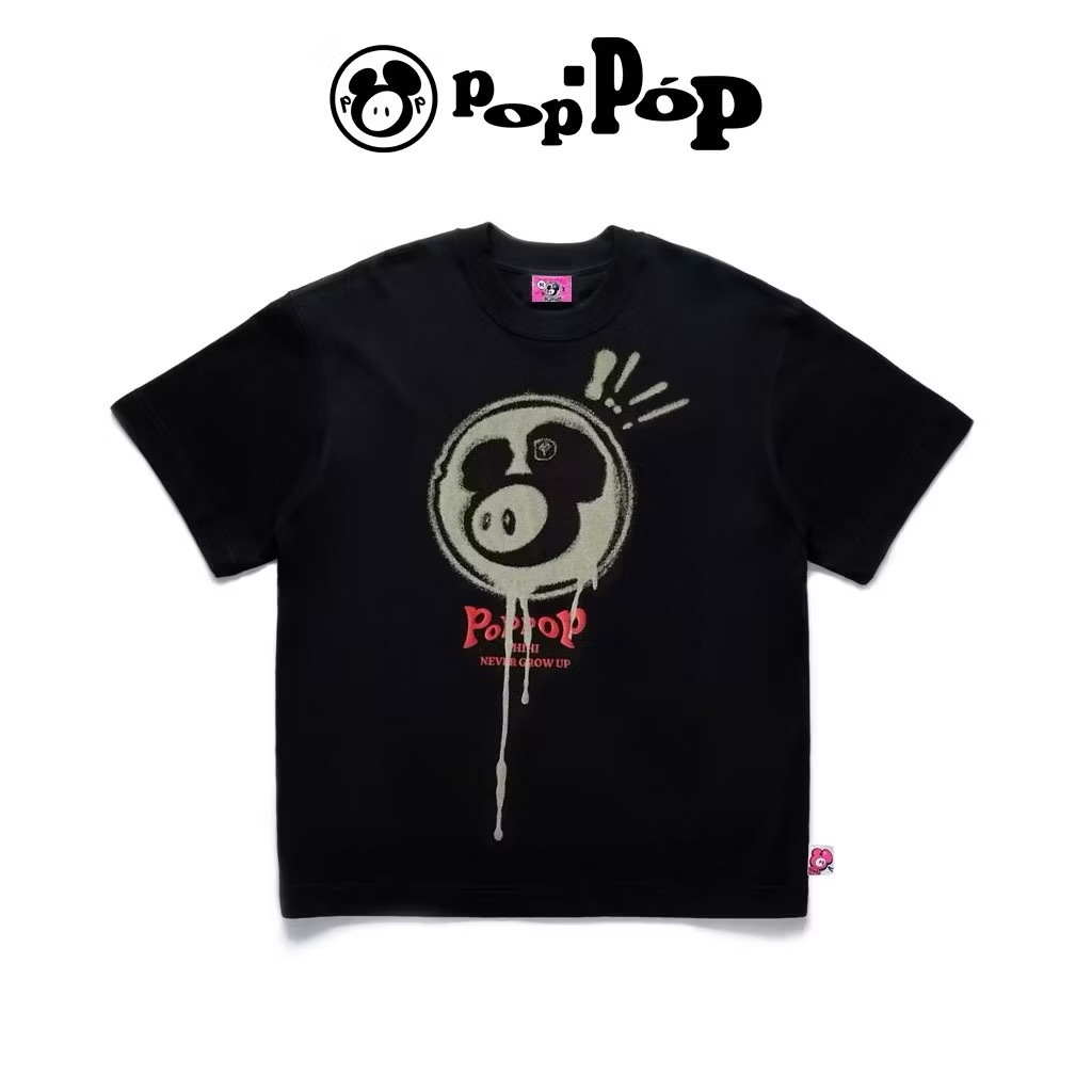 𝐏𝐎𝐏𝐏𝐎𝐏 𝐇𝐈𝐇𝐈 | PopPop Hihi Mascot PP Paint Tee / Đen