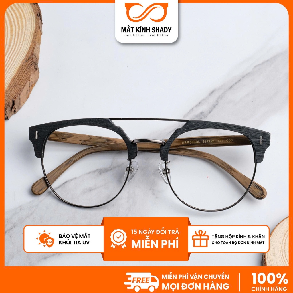 Gọng Kính Vân Gỗ Shady Unisex G2043 ( Màu Đen)