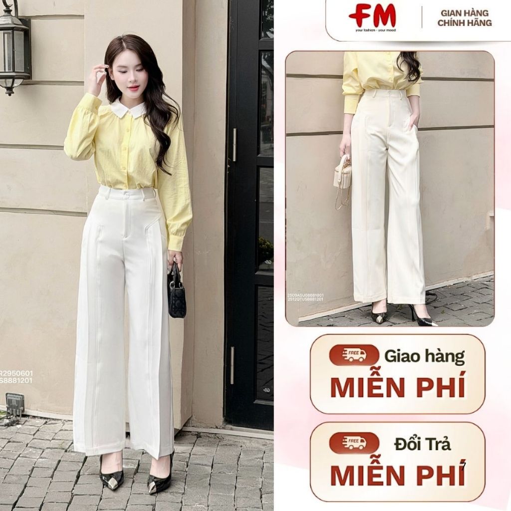 Quần Tây Nữ Ống Suông FMSTYLE Chít Ly Giữa Túi Kiểu Thanh Lịch Công Sở 25121026