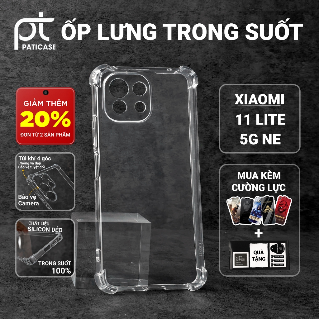 Ốp lưng Xiaomi 11 lite 5G NE Paticase trơn trong suốt | Ốp điện thoại Xiaomi dẻo bảo vệ camera đt to
