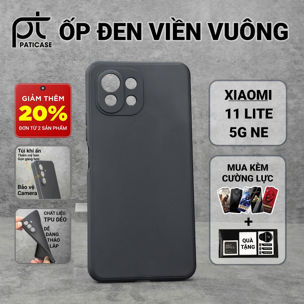 Ốp lưng Xiaomi 11 lite 5G NE Paticase trơn màu đen | Ốp điện thoại Xiaomi dẻo bảo vệ camera đt toàn 