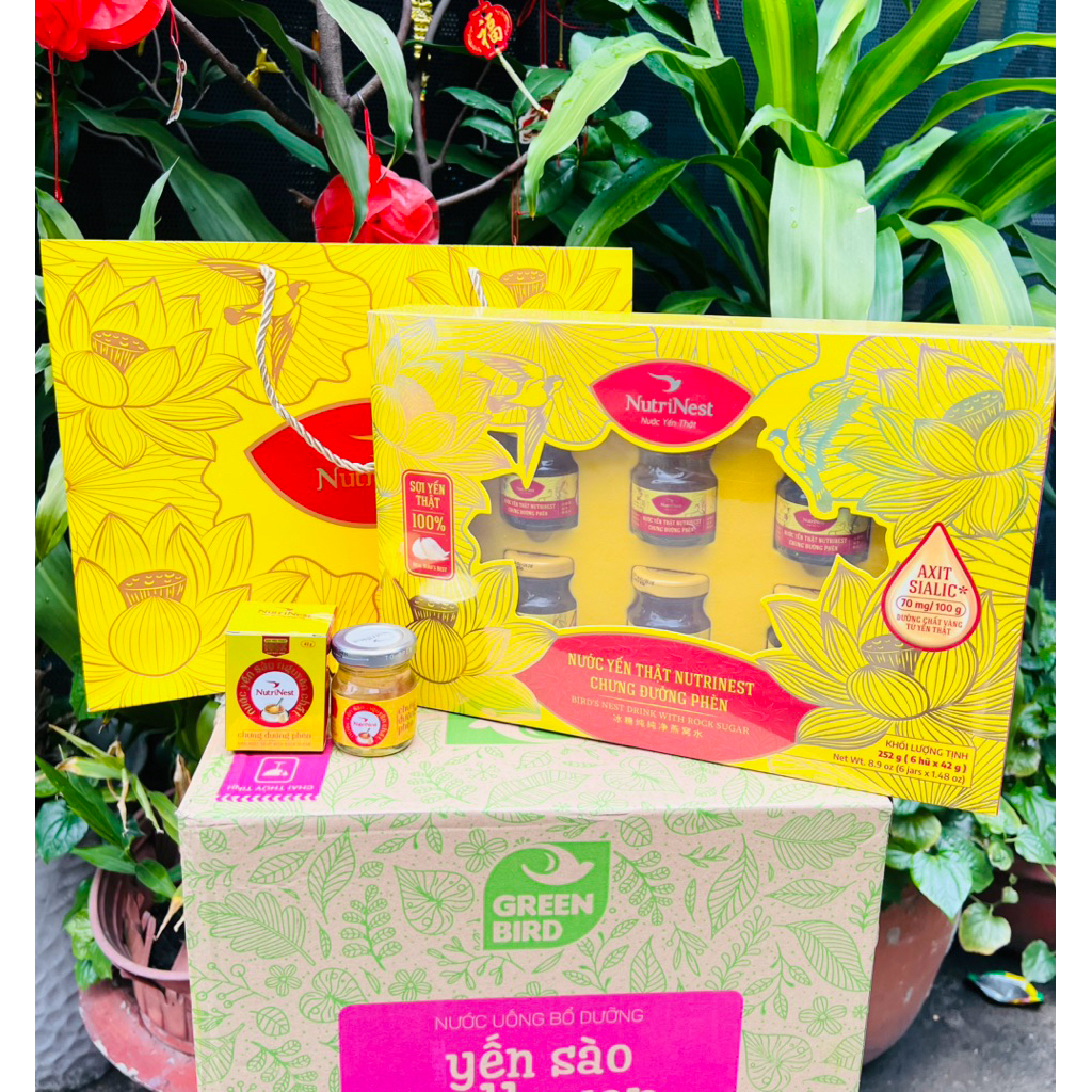 Nước yến thật Nutrinest chưng đường phèn hộp qùa 6 hủ kèm túi 6 hu x 42g