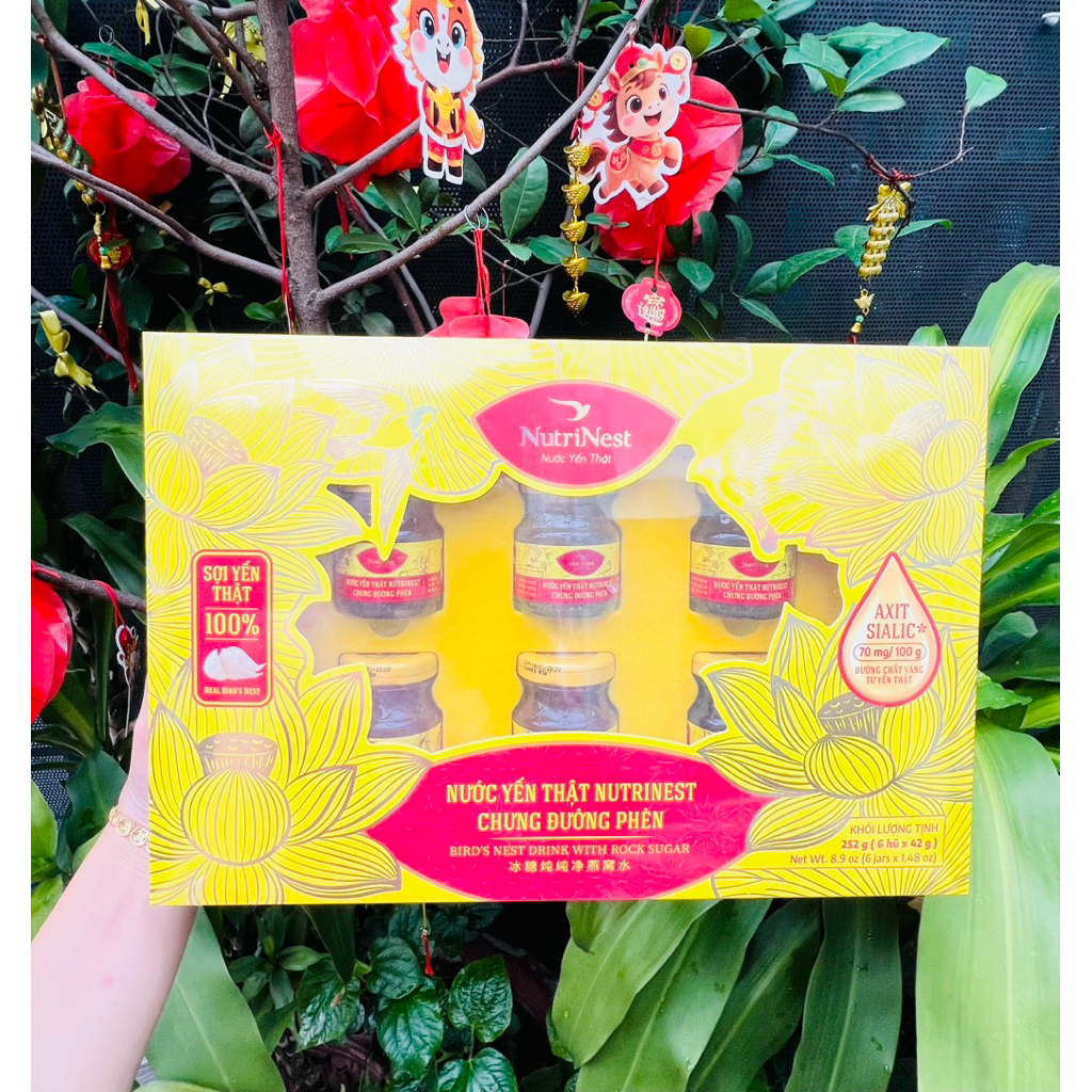 Nước yến thật Nutrinest chưng đường phèn hộp quà 6 hủ x 42g kèm túi xách