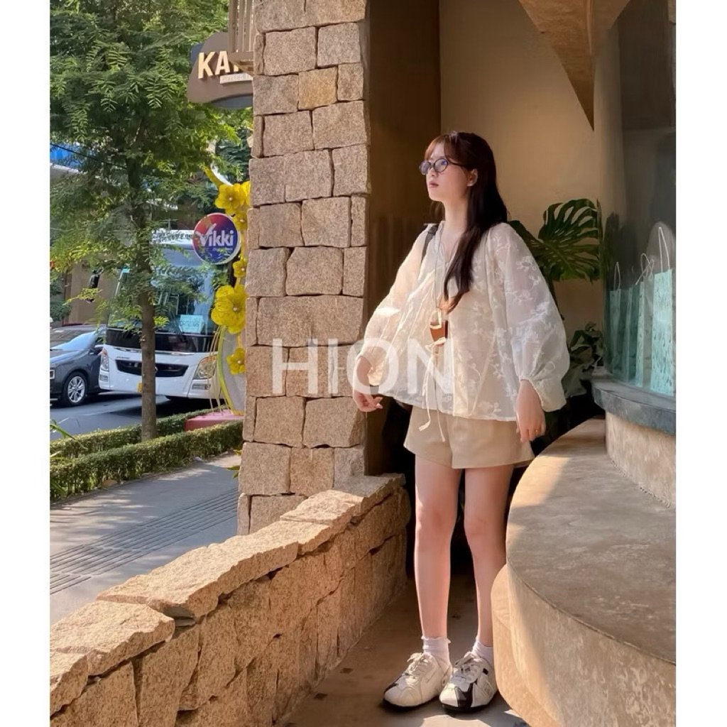 hion store - set áo xẻ kèm short nâu hot