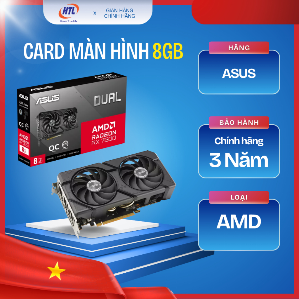 Card màn hình ASUS (DUAL-RX7600-O8G-EVO) Dual Radeon™ RX 7600 EVO OC Edition 8GB GDDR6 ( Hàng chính 
