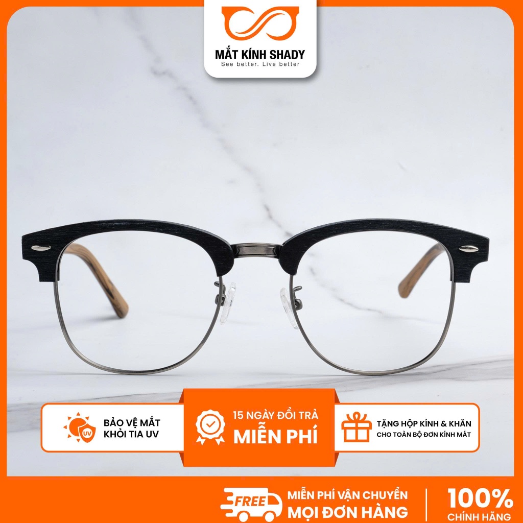 Gọng Kính Vân Gỗ Shady Unisex G2286 ( Màu Đen )