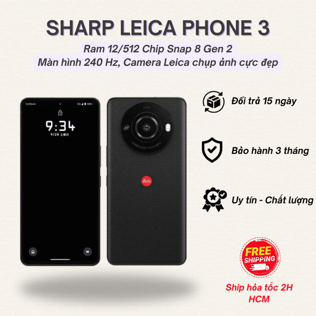 Điện thoại Sharp Leica Phone 3 Ram 12GB 512GB Snap 8 Gen 2 - Màn hình 240 Hz siêu mượt