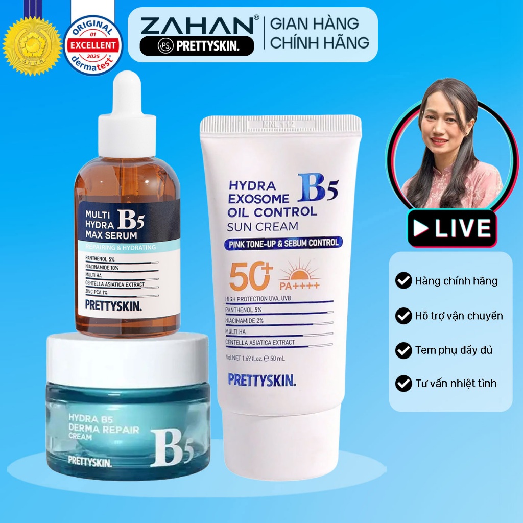 Combo Tinh Chất Hydra B5 Max Serum, Kem dưỡng Hydra B5 Derma Repair Cream, Kem chống nắng B5 Cica Ex