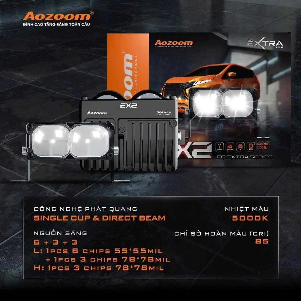 Aozoom Ex2 bi cầu trợ sáng đỉnh cao tăng sáng 5000k gắn cho ô tô xe máy bảo hành 2 năm