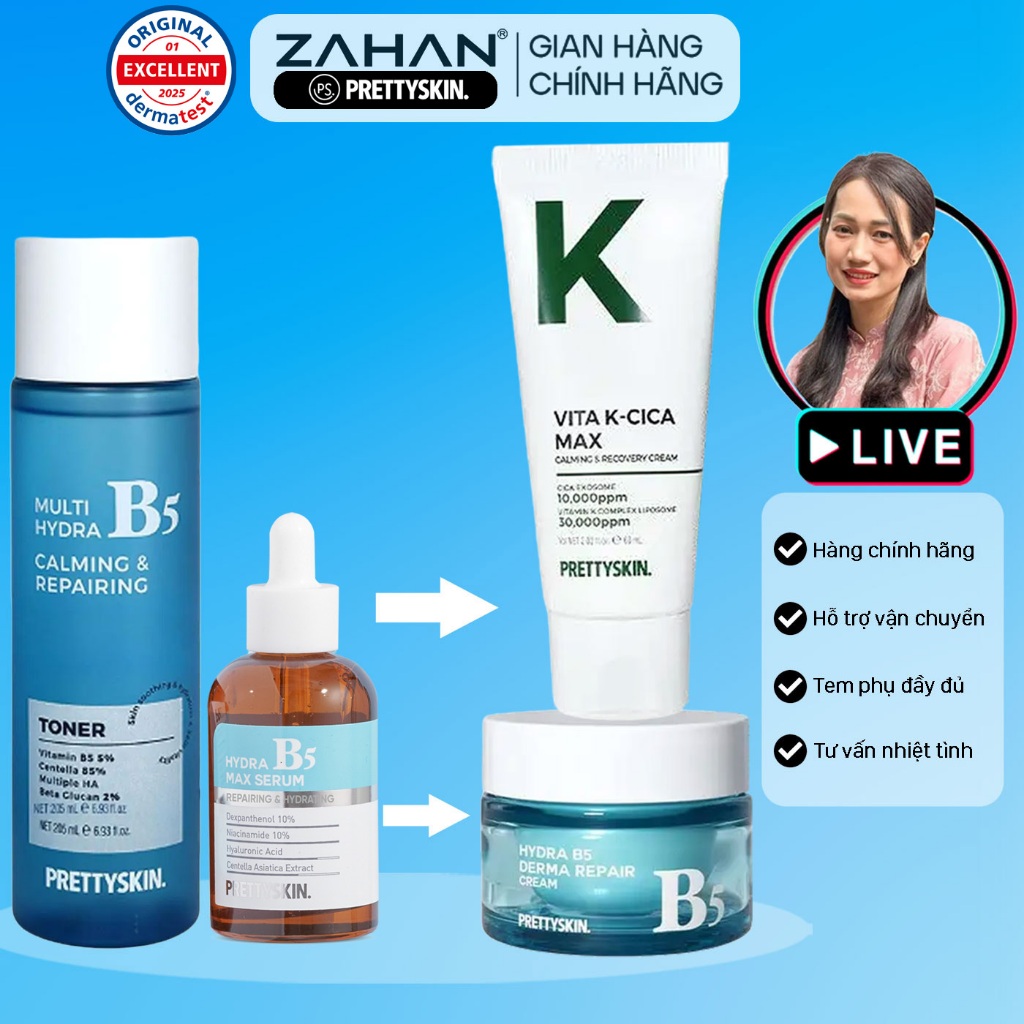 Combo gồm Tinh chất Hydra B5 Max Serum và Kem dưỡng Hydra B5 Derma Repair Cream và Toner B5