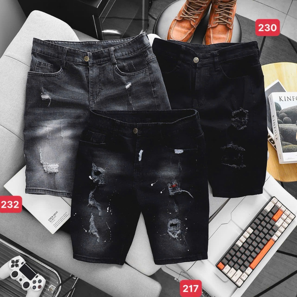DAEL MỞ BÁN - Quần Short Jeans Nam đen trơn Chất Liệu Denim Cao Cấp MS217