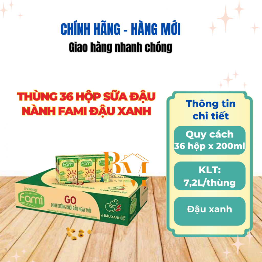 Thùng sữa đậu nành Fami GO vị đậu xanh gạo đỏ hộp 200ml (36 hộp x 200ml)