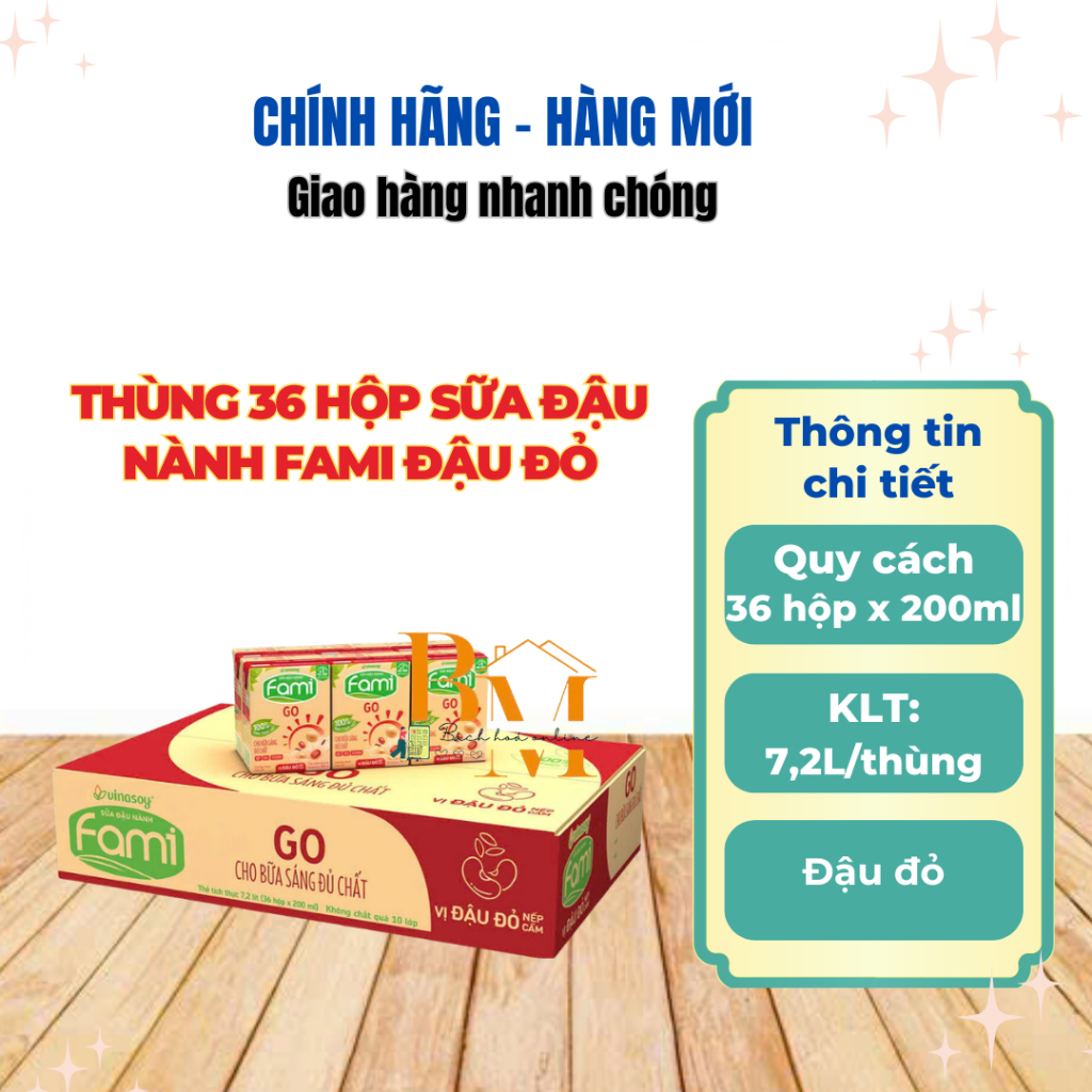 Thùng sữa đậu nành Fami Go Đậu đỏ (36 hộp x 200ml)