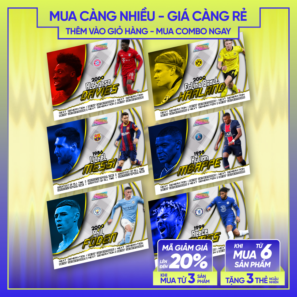 20-21 GOAT - Next Gen | Thẻ cầu thủ bóng đá SKYLLECTA | Messi Davies Ansu Fati Mbappé Haaland Foden 