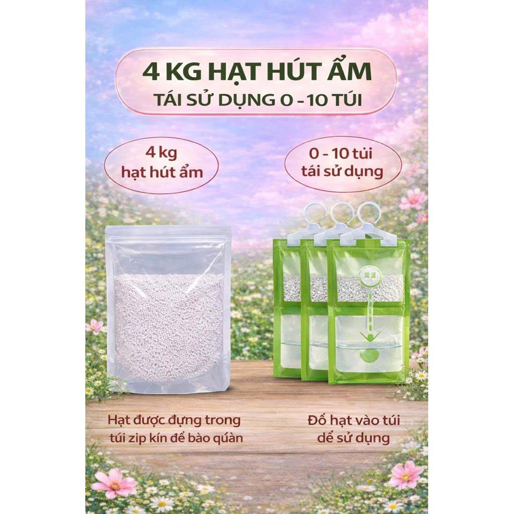 HOT [ 4kg hạt Hút ẩm kèm Túi ]  CaCl₂ 95% với khả năng hút ẩm vượt trội: hấp thụ tới 120% trọng lượn