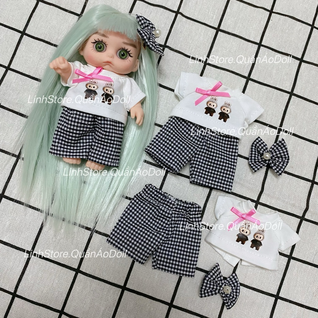 [Quần áo búp bê] Mẫu Bộ Nơ Hoạt Hình Bé Gái Doll 5IN