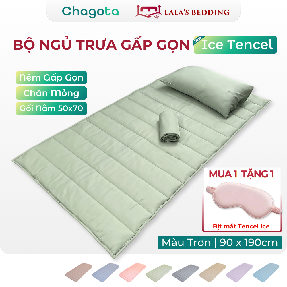 [Chagota x Lala's] Combo nệm gấp gọn ngủ trưa văn phòng Silk Ice Chagota Bedding kèm chăn mỏng gối n