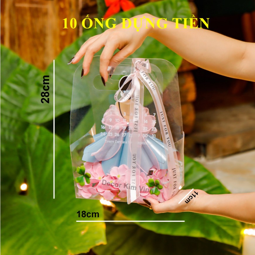 Hộp Hoa HH10 Kèm Khay Đựng Tiền (Tặng Thiệp & Đèn) Quà Tặng Ý Nghĩa 8/3, Sinh Nhật, Valentine