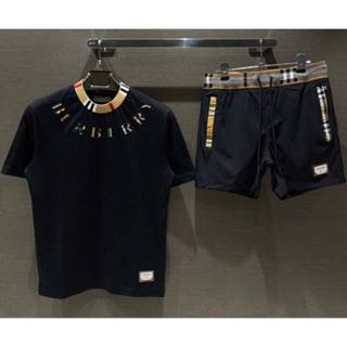 Bộ Đồ Nam B_bry Kẻ Cổ Chất Cotton Co giãn Phối Quần Cạp Chun Cao Cấp Logo sắt Hot Thoáng Mát Mặc Mùa Hè