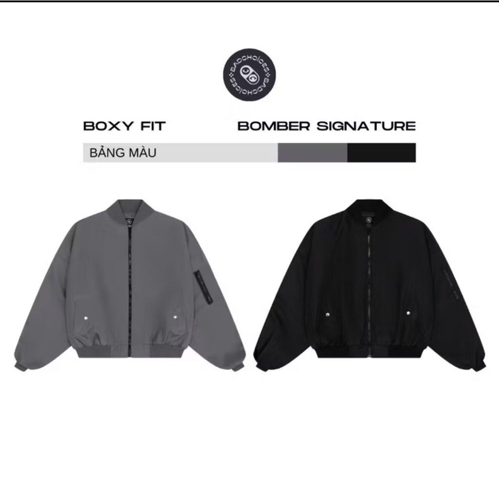 [PASS] Bad Choices | Áo Bomber dù Zipper Jacket Signature tay nhún form Boxy