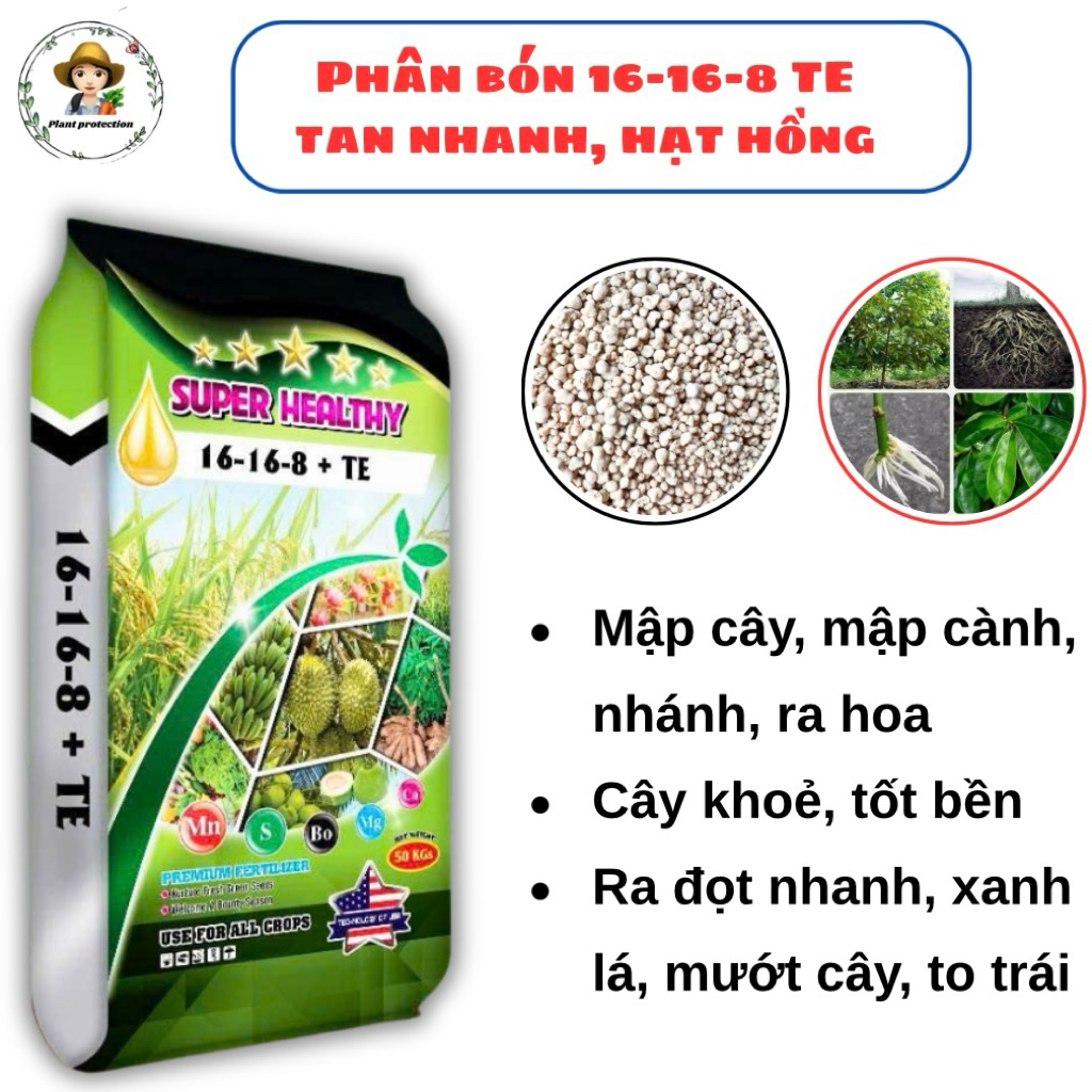Phân Bón NPK 16-16-8 TE Lẻ 10Kg, 25Kg Giúp Nuôi Trái, Ra Hoa, Xanh Lá, Dày Lá, Đi Đọt