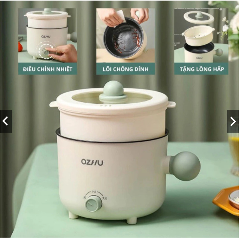 Nồi lẩu điện mini🍀𝑭𝑹𝑬𝑬 𝑺𝑯𝑰𝑷🍀Ca nấu mì Ozhu 2 nấc nhiệt dung tích 1.8L-Nồi nấu đa năng công suất 600W-kèm giá hấp
