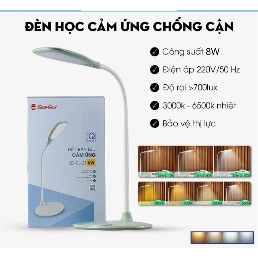 Đèn bàn LED cảm ứng Rạng Đông RD-RL-21 công suất 8W bảo vệ mắt và tăng sự tập trung cho người dùng