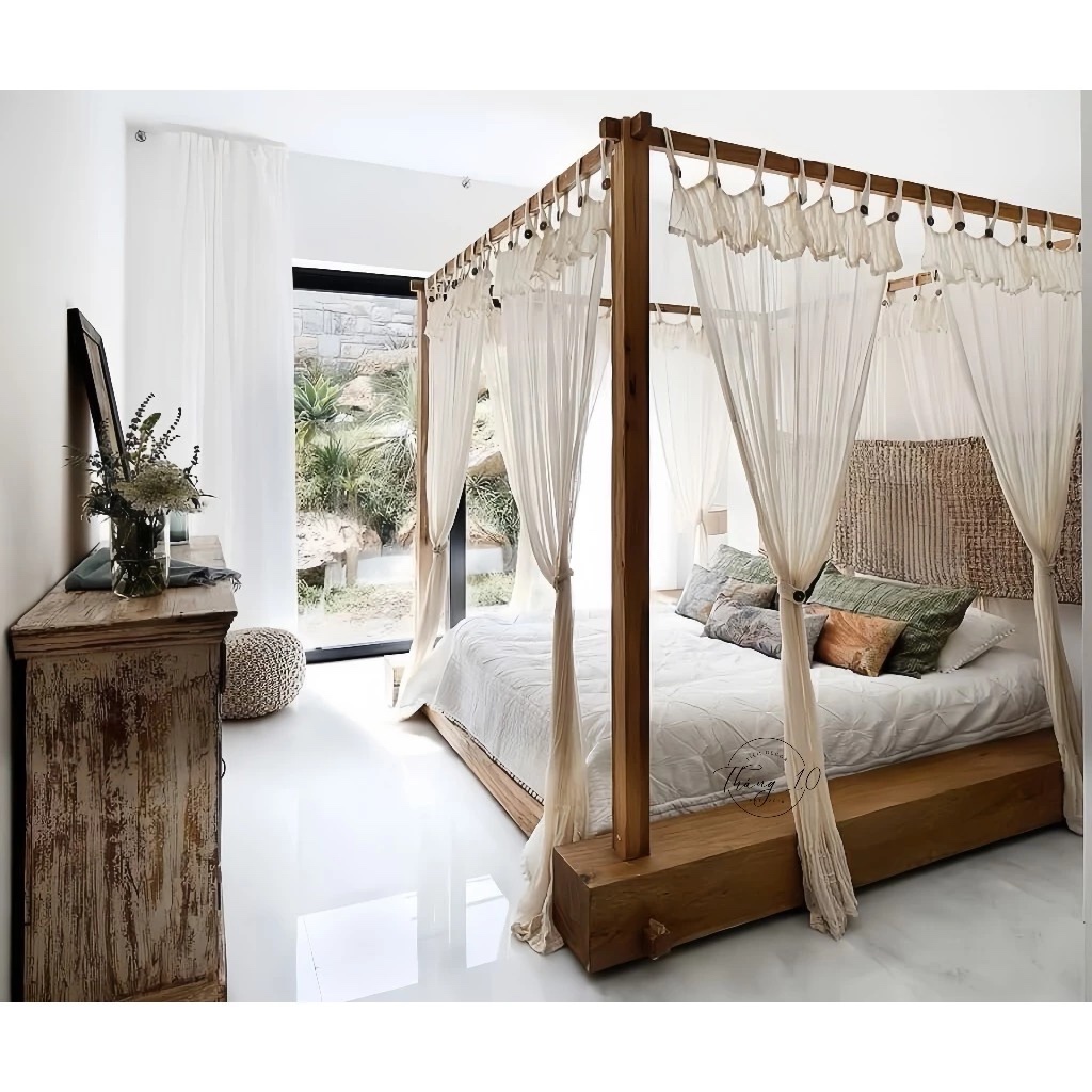 CARRIAGE BED Giường Gỗ Xe Ngựa Vintage Cổ Điển, Gỗ Xoan Đào Tự Nhiên Cao Cấp GB08 - Liên Hệ Trước Kh