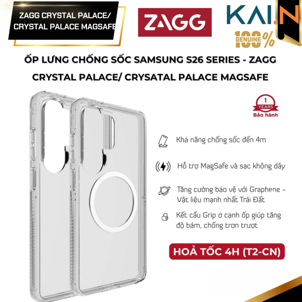 Ốp lưng chống sốc Samsung S26 Ultra- ZAGG Crystal Palace/ Crystal Palace Snap chống sốc tới 4m chống