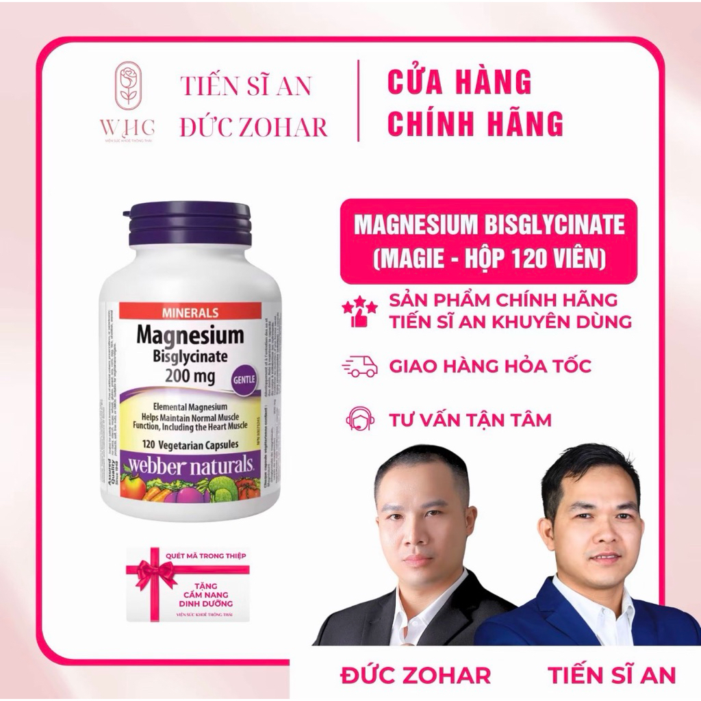 Viên uống bổ sung Magie Webber Naturals MAGNESIUM BISGLYCINATE hàm lượng 200mg