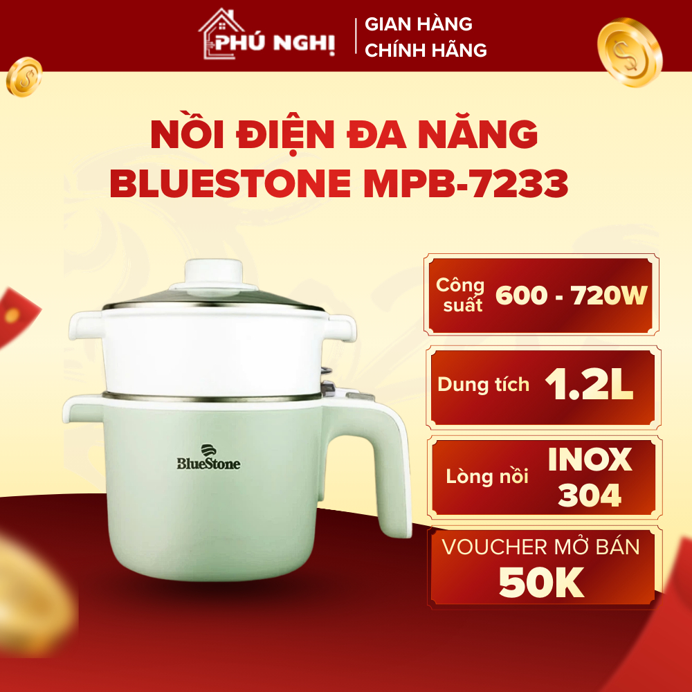 Nồi Điện Đa Năng BlueStone MPB-7233 1,2 Lít - Lòng Nồi INOX 304 - Bảo Hành Chính Hãng 2 Năm
