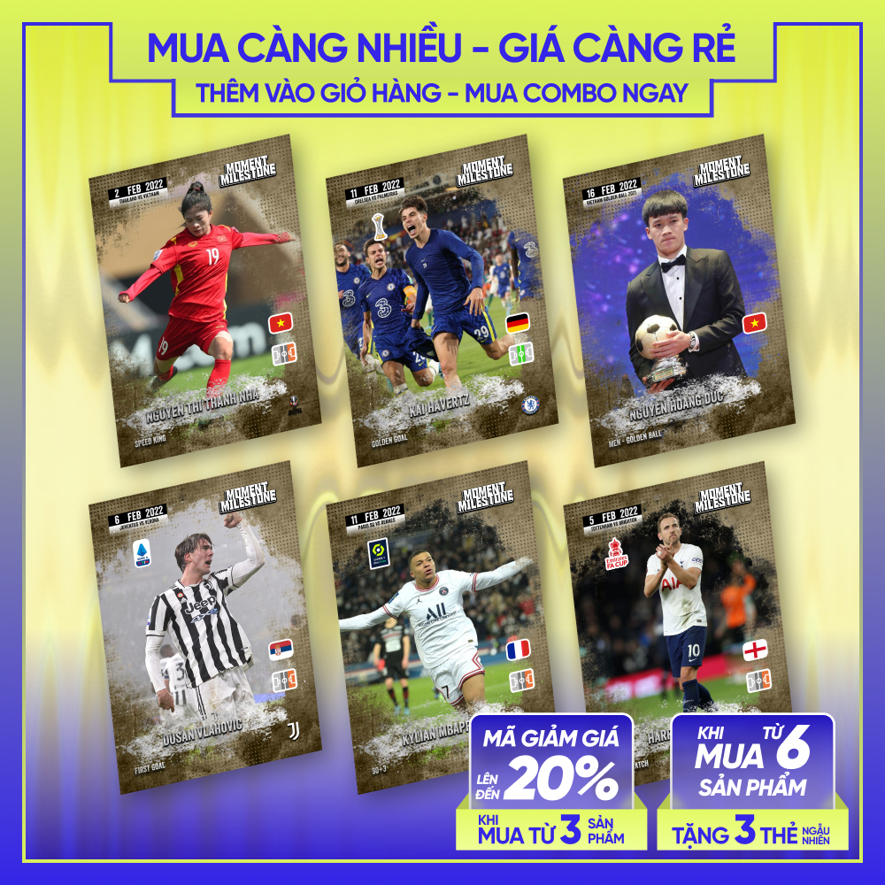 21-22 MILESTONE & MOMENT 02/2022 | Thẻ cầu thủ bóng đá SKYLLECTA | Mbappe Kane Salah Kane Silva Vlah