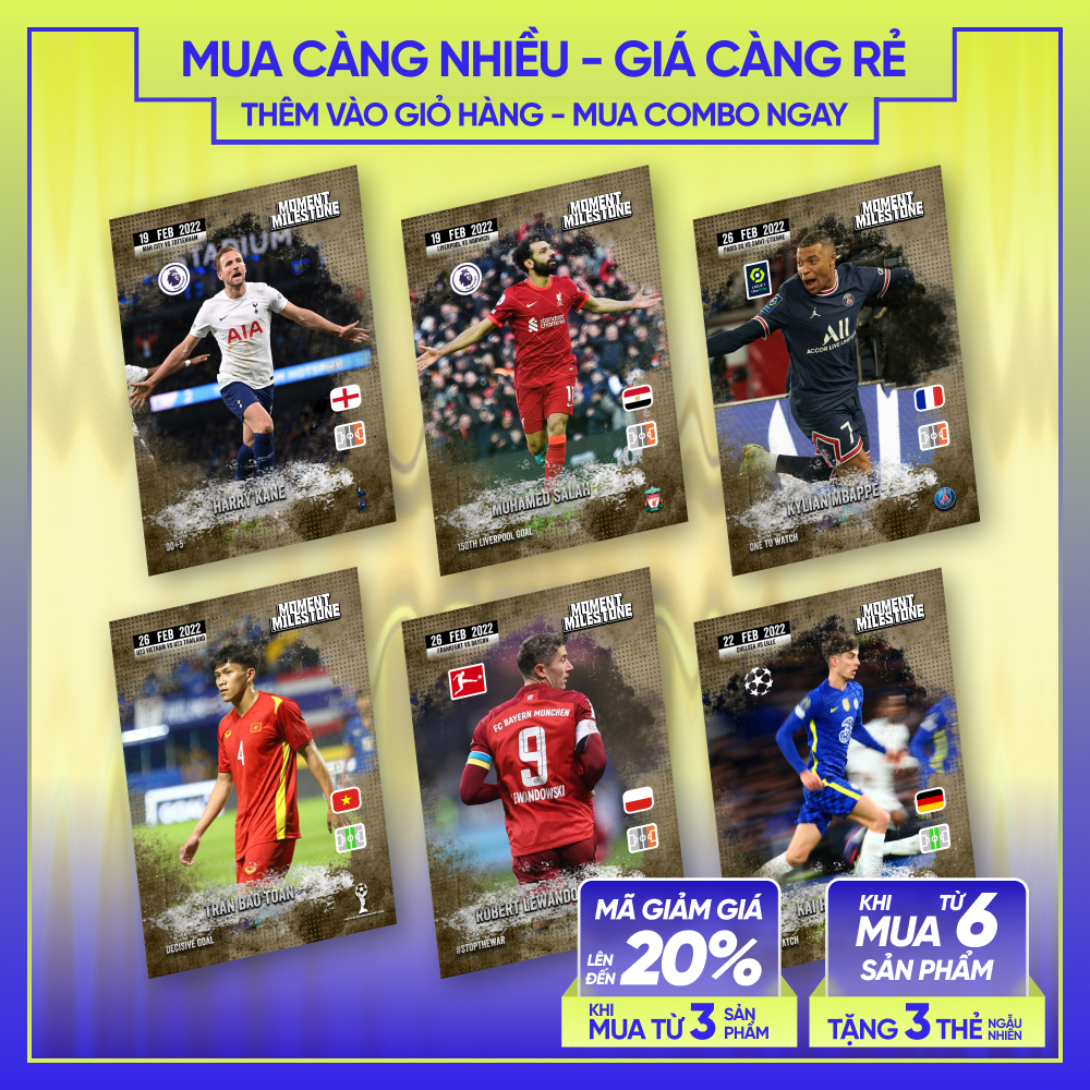 21-22 MILESTONE & MOMENT 02/2022 | Thẻ cầu thủ bóng đá SKYLLECTA | Mbappe Kane Salah Kane Silva Diaz