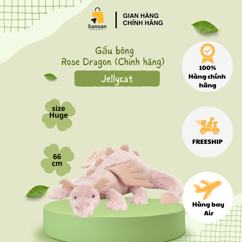 Rồng bông Jellycat Rose Dragon size Huge - Mỹ