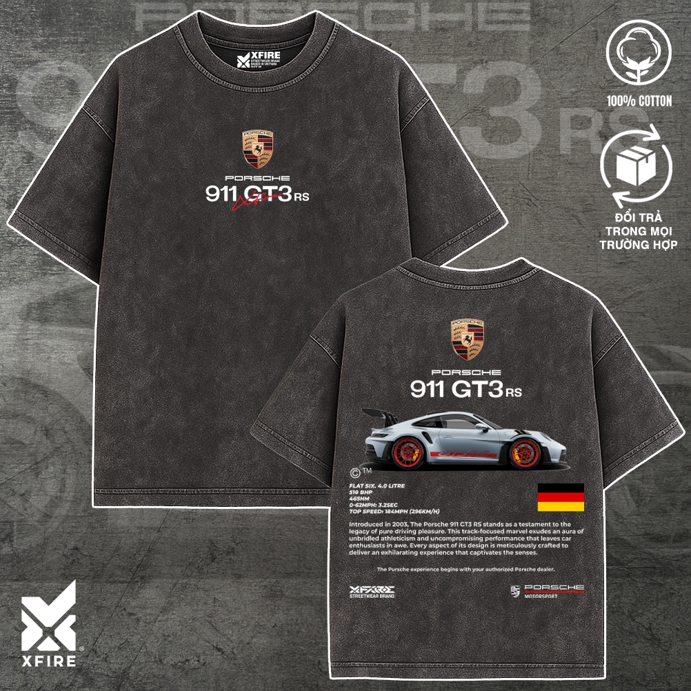 Áo Thun Porsche 911 GT3 RS Logo In Hình Xe Thể Thao Form Oversize Unisex100% Cotton Xfire Vietnam