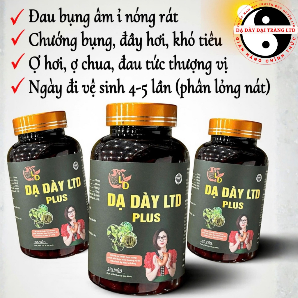 Liệu trình 3 hộp Dạ dày LTD Plus chính hiệu (hộp 225 viên), dạ dày đại tràng LTD, Nam dược LTD