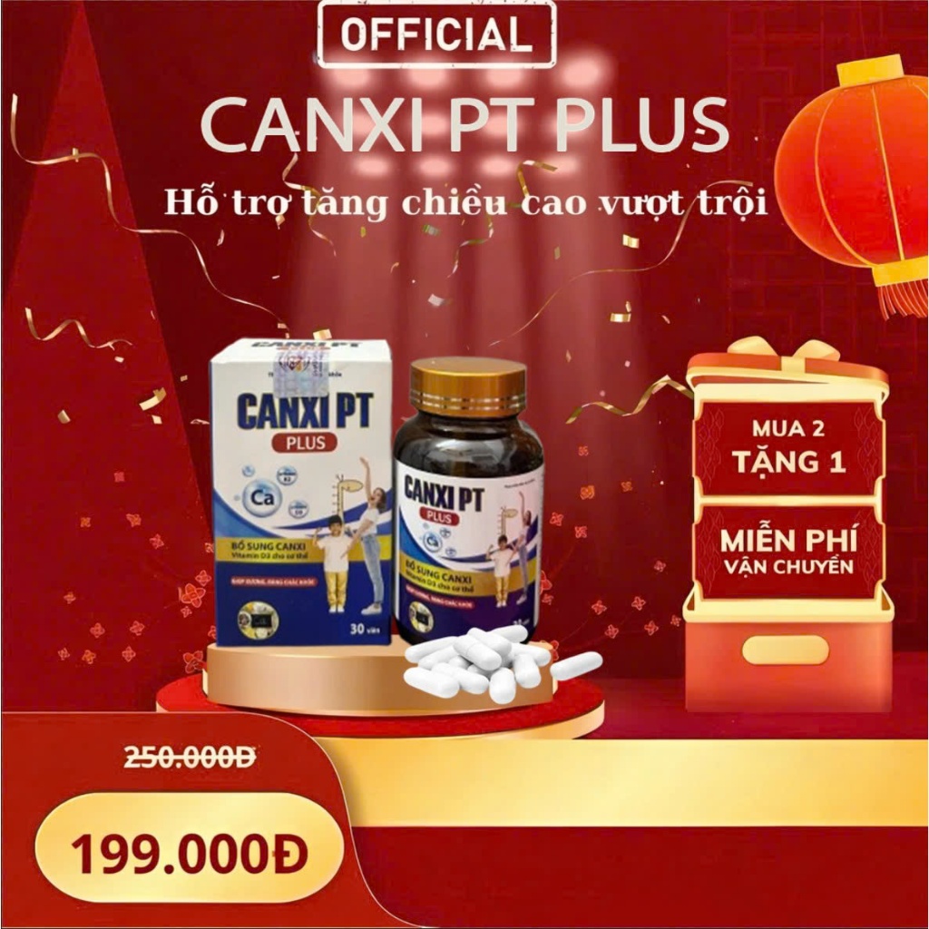 Tăng Chiều Cao Cho Mọi Lứa Tuổi - Viên uống Canxi PT PLUS hộp 30 viên, nguyên liệu nhập khẩu từ Pháp