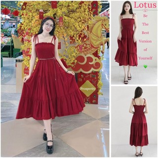 Lotus Đầm Ống 2 Dây Cột Nơ Vai, Đầm Dự Tiệc Màu Đỏ Rượu Sang Trọng Đi Đám Cưới Tiệc Giáng Sinh Tết Năm Mới, Váy Maxi Dài