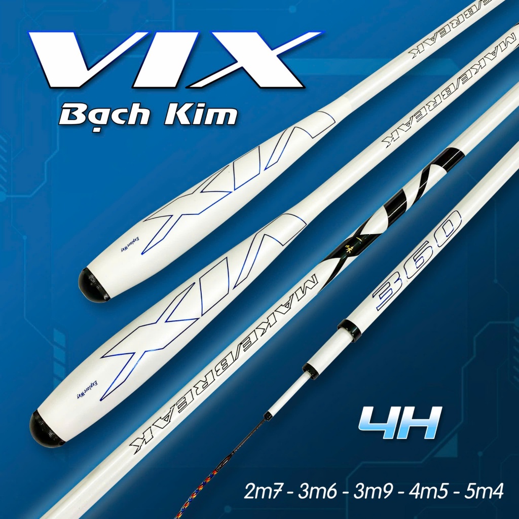 Cần câu tay VIX trắng độ cứng 4H chuyên câu đơn câu đài chất liệu carbon cao cấp tặng kèm ngọn phụ Đ