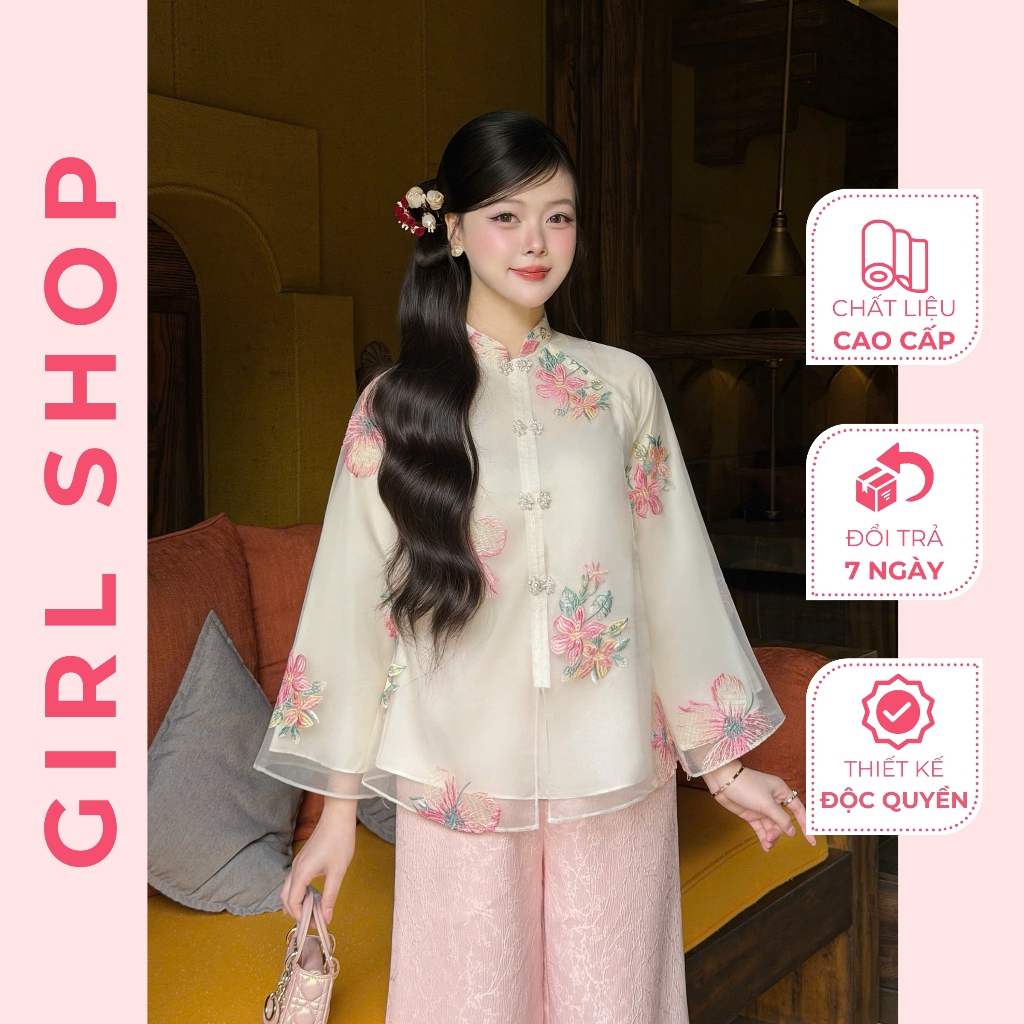 Pháp Phục Yên Hoa Thiết Kế Cao Cấp Dáng Suông Cổ Cao Sang Trọng Thanh Lịch GIRLSHOP