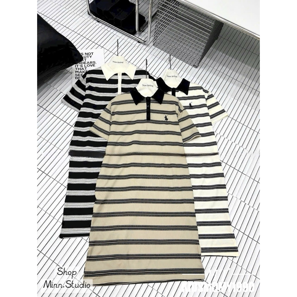 [Minn.studio]-SALE-Váy Suông Polo Màu Kẻ Thêu Ngực. Phom Suông Dễ Mặc