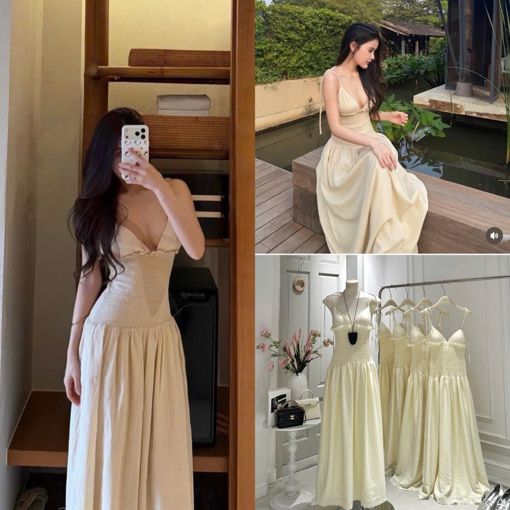 ( Sam’s Clothing ) ĐẦM MAXI 2 DÂY SMOCKING EO XINH XẮN