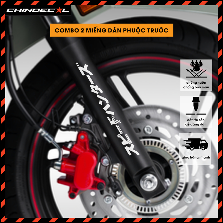 Combo 2 tem dán phuộc trước ( giảm xóc trước ) ” thợ săn tốc độ ” tiếng nhật | 3 lớp chống bay màu | 555903