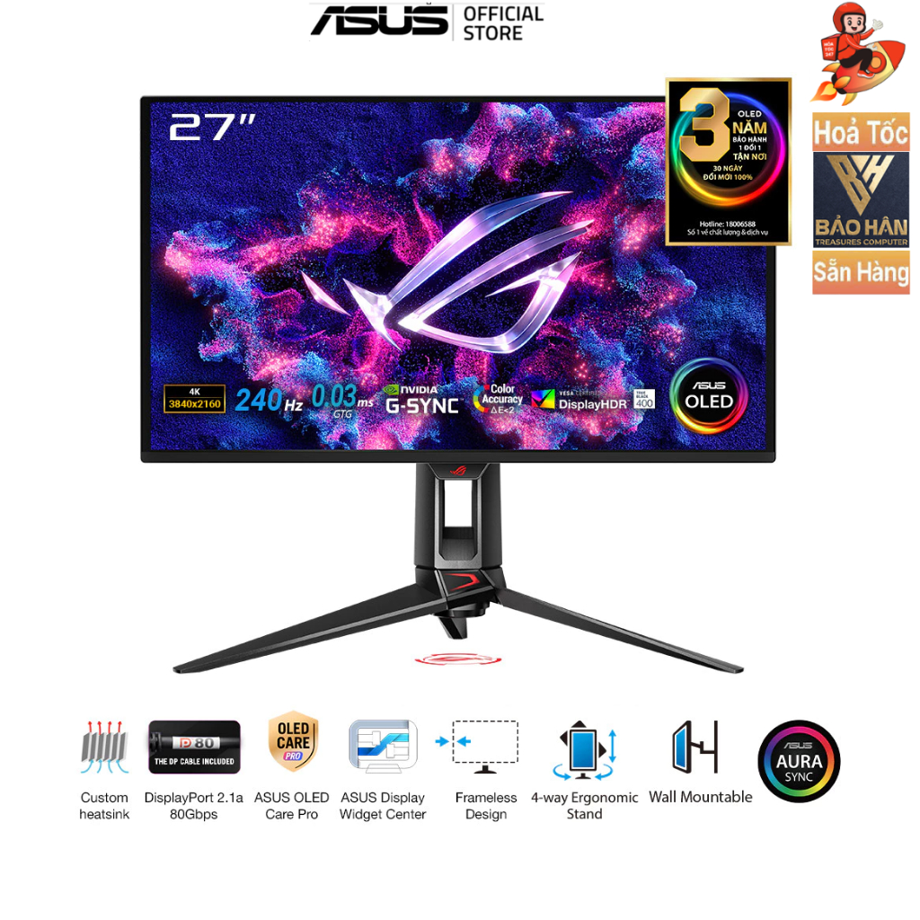 Màn Hình Asus ROG Swift OLED PG27UCDM 27 Inch/ 4K/ OLED/ 240Hz/ 0.03ms - Hàng Chính Hãng