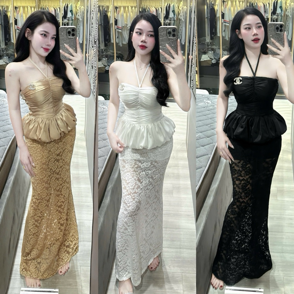 Set cv ren đuôi cá áo lụa yếm cúp peplum 880k sm