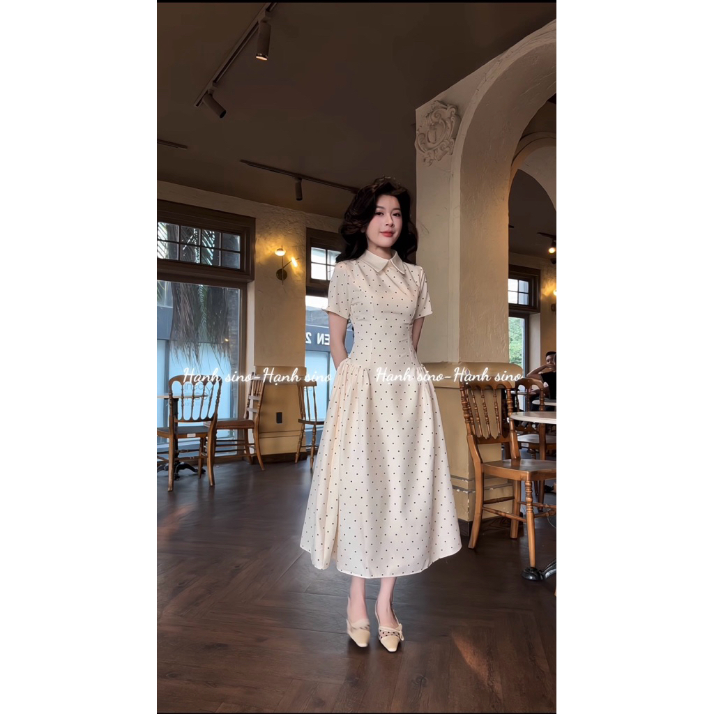 Hạnh sino . 97 Váy châm bi mới dáng dài cổ sen
