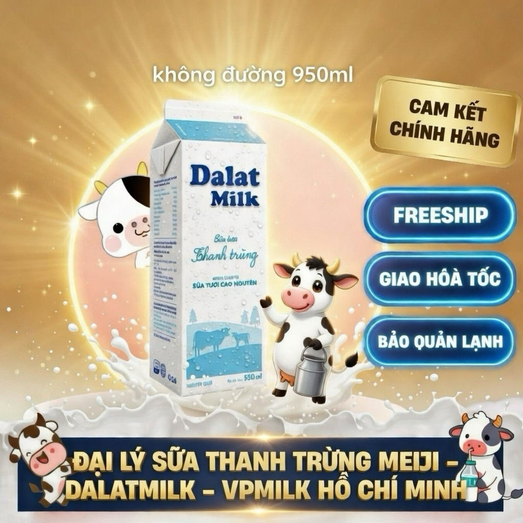 Sữa Thanh Trùng Dalat Milk Không Đường 950ml