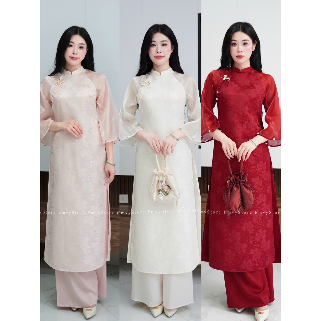 Set Áo Dài Nữ Cách Tân Cổ Sen Sang Trọng – Emvy Fashion H51