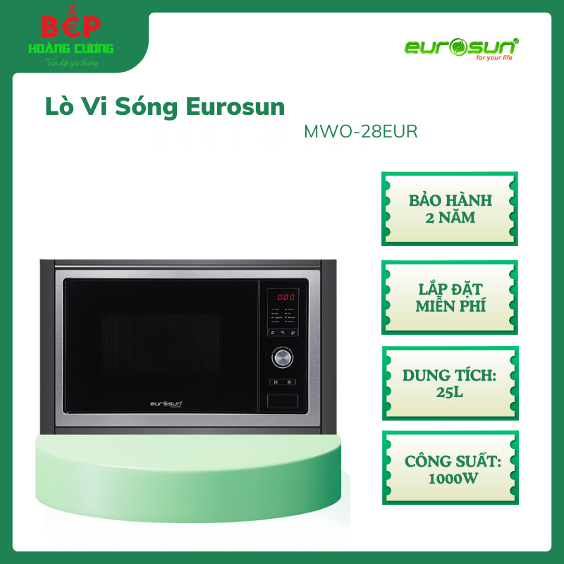 Lò Vi Sóng Eurosun MWO-28EUR - Dung Tích 28L - Điều Khiển Điện Tử Kết Hợp Nút Cơ - 5 Mức Công Suất